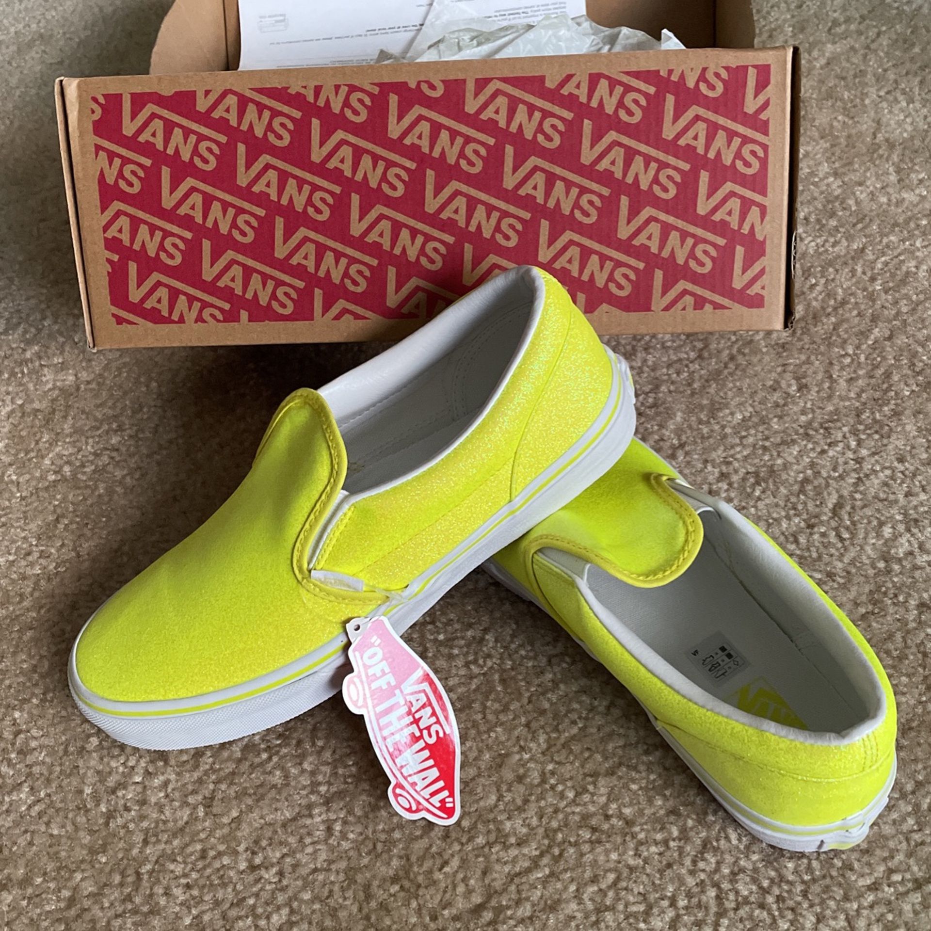 Vans Slip-On Glitter Neon Yellow Skate Shoes