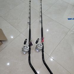 Penn International VISW 50 wide reels on Crowder Bent Butt Rods