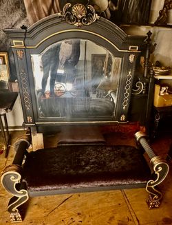 Gothic Victorian style large mirror and bench set