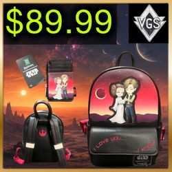 Loungefly Star Wars Han Solo Princess Leia Mini Backpack & Cardholder 2022