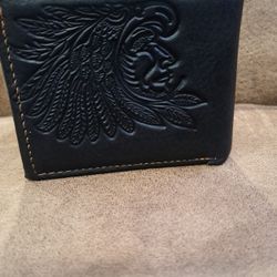 $60 AZTEC Calendar Black leather Wallet 