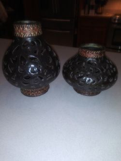 TWO METAL KNICK KNACK/CANDLE HOLDERS