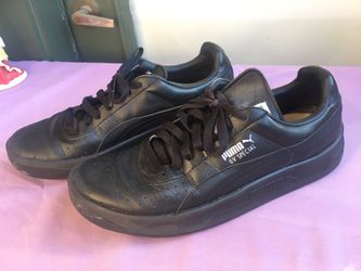 PUMA MENS YOUTH BLACK LEATHER SHOES 9 •• See Pictures for detail