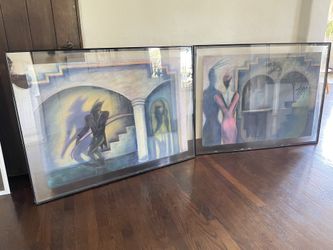 (2) Original Unique Abstract Oil Pastel Art Pieces | Framed + Signed