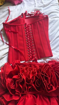 Red 2-Piece Corset & Ruffle Skirt Set