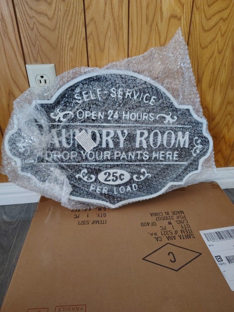 Contemporary Home Living 22" Black And White Handcrafted Laundry Room Wall Sign