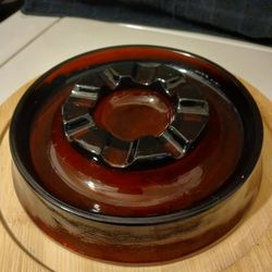 Vintage Dark Amber MCM Seven And A Half Inch Heavy Glass Ashtray. No Chips Or Cracks