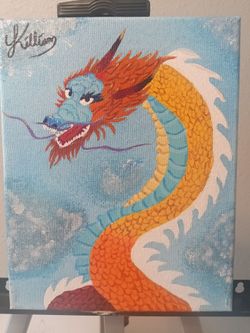 Killian Signed Original Dragon Painting on Canvas, Fantasy Mythology, Unframed