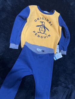 Original Penguin Boys Tracksuit Set Size 5/6 Blue Yellow Sweatsuit NWT