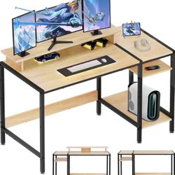 Brand New 47” Home Office Desk with Storage, Monitor Stand for 2 Monitors, Adjustable Storage Space,