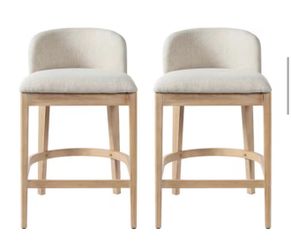 Modern 33 in. H Natural Finish and Beige Polyester Upholstered Solid Wood Frame Counter Stools, Set