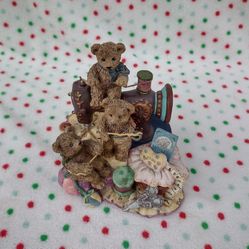 Vintage 6"W x 6.5"T "Momma Cubs on Sewing Machine" Windup Music Box