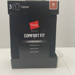 Hanes Premium Black Label Men's 3pk Crewneck Undershirt - Black M