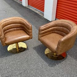 Pair Of MCM Brown Leather Chairs CB2