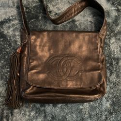 Black Vintage Lambskin Chanel Logo Tassel Shoulder Bag