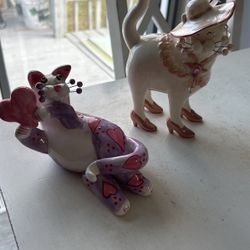 Pair Of Amy Lacombe Whimsiclay Cats