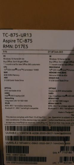 Brand New- Acer Aspire TC-875