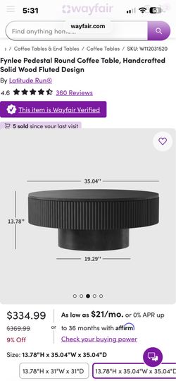 Round Coffee Table, Handcrafted Solid Wood