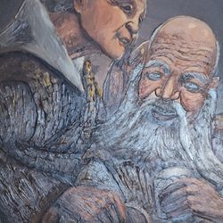 ORIGINAL antique Japanese Oil Painting Signed Front &Back