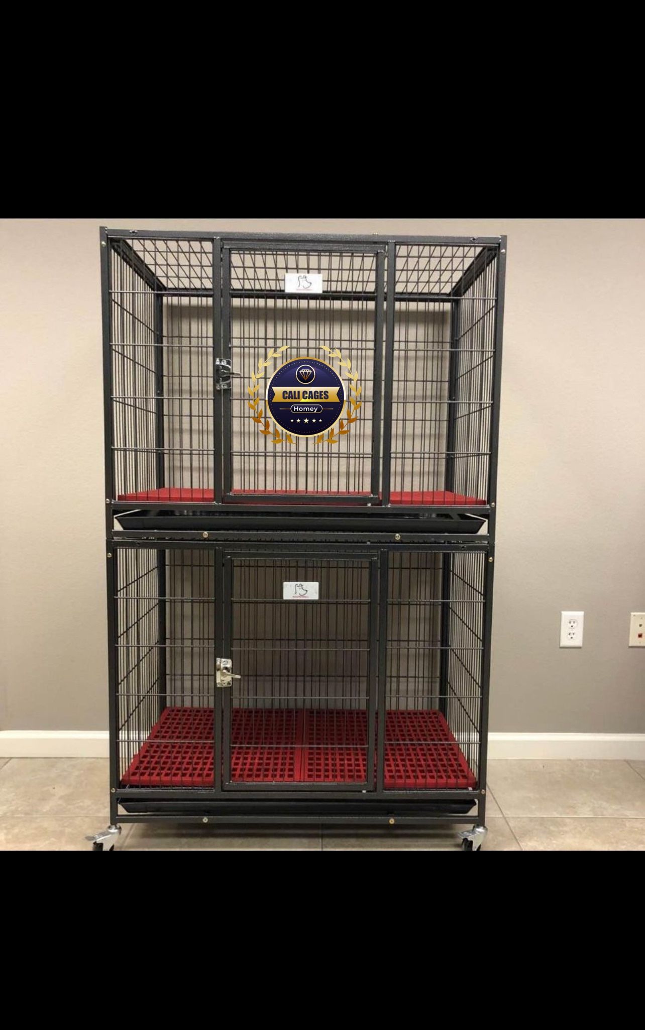 Double Stacked Dog Pet Cage Kennel Size 37” Medium With Plastic Floor Grid Tray And Wheels New In Box 📦