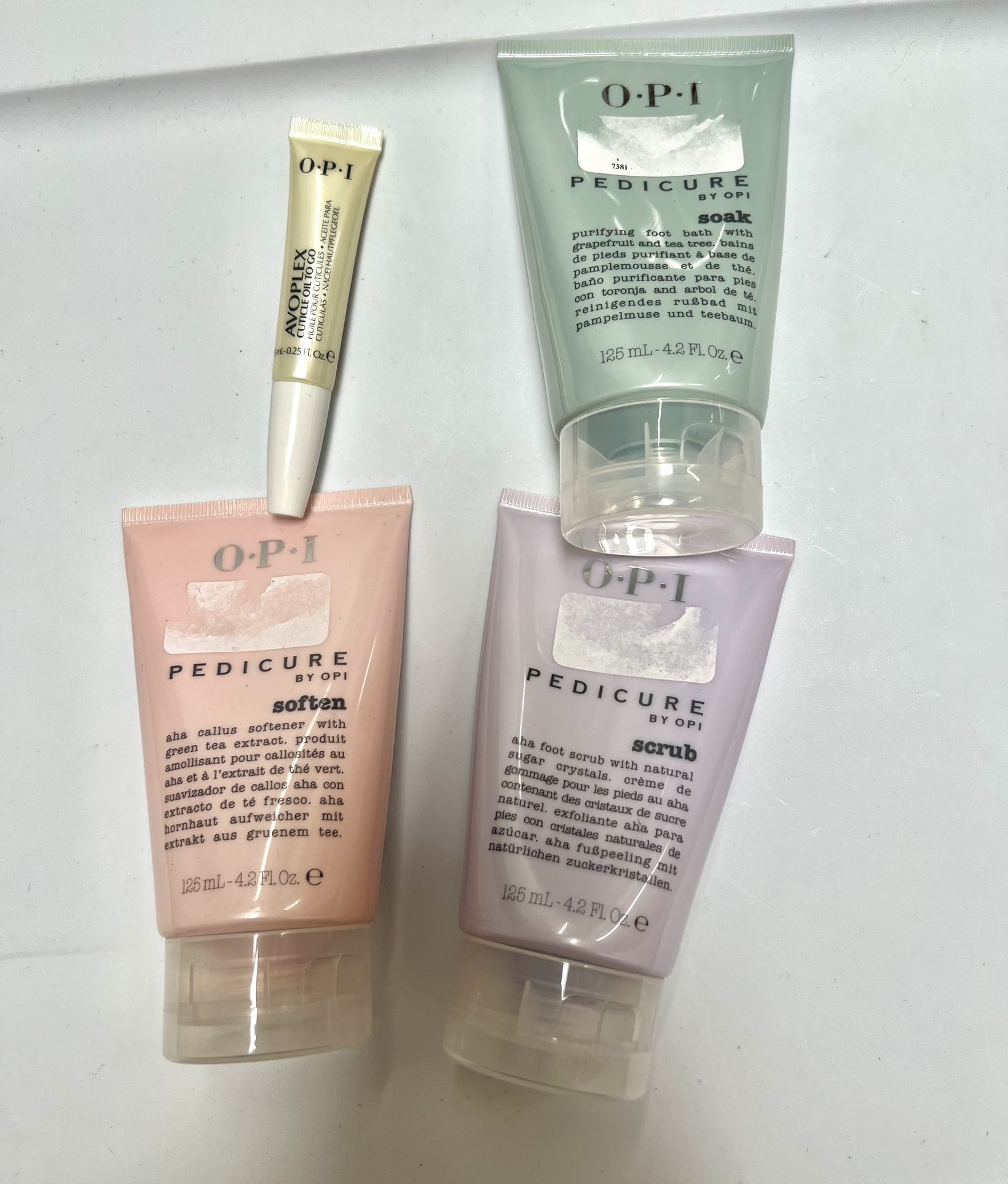 OPI Pedicure Foot Soak Soften Scrub + Pro Spa Nail & Cuticle Oil To Go Full New
