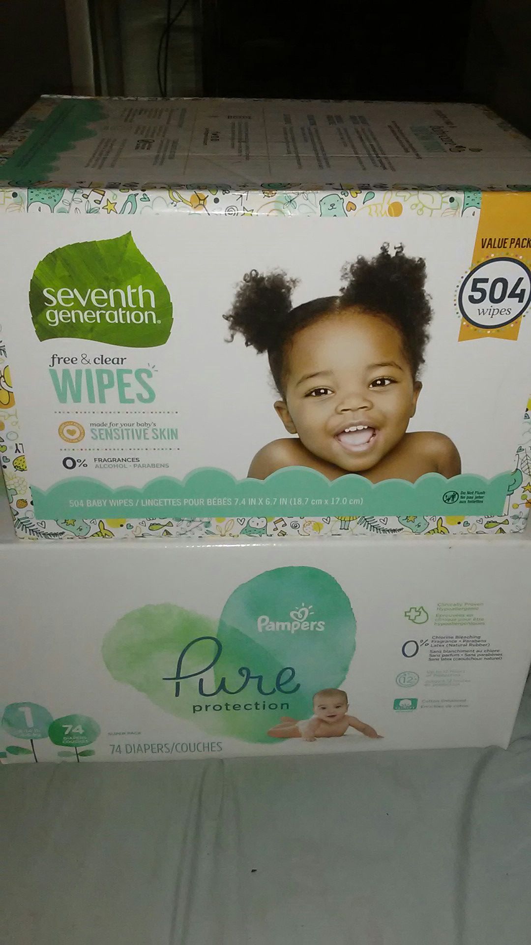 Pampers pure size 1 & seventh generation Vaule pack wipes