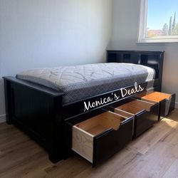Twin Solid Wood Bed With 3 Drawers And Mattress $560