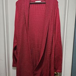 Ladies 3X 89th & Madison Red Knit Cardigan Sweater with Sparkles
