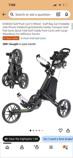 EASEGO Golf Push Cart 3 Wheel : Golf Bag Cart Foldable with Phone Holder/Cup/Umbrella Holder Compact Golf Pull Carts Quick Fold Golf Caddy Push Carts