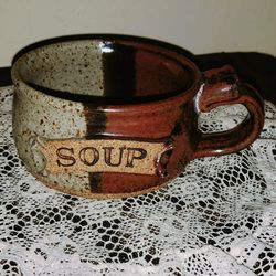 VINTAGE GLAZED POTTERY SOUP BOWL MUG CUP DISH