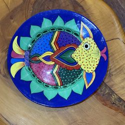 Colorful Hand-Painted Fish Wall Plate • 15” Decorative Folk Art Pottery