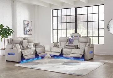 Boyington Triple Power Leather Reclining Sofa and Loveseat with Lift-top Coffee Table