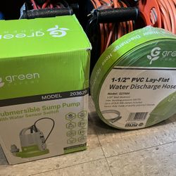 Green Expert Submersible Sump Pump With Water Sensor Switch + 100 Ft PVC Lay-Flat Hose