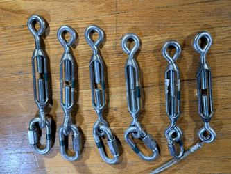 Lot of 6 Zinc-Plated Eye-to-Eye Turnbuckles with Quick Links 3/8"