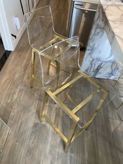 Set Of 2 Acrylic & Gold Counter Height Stools