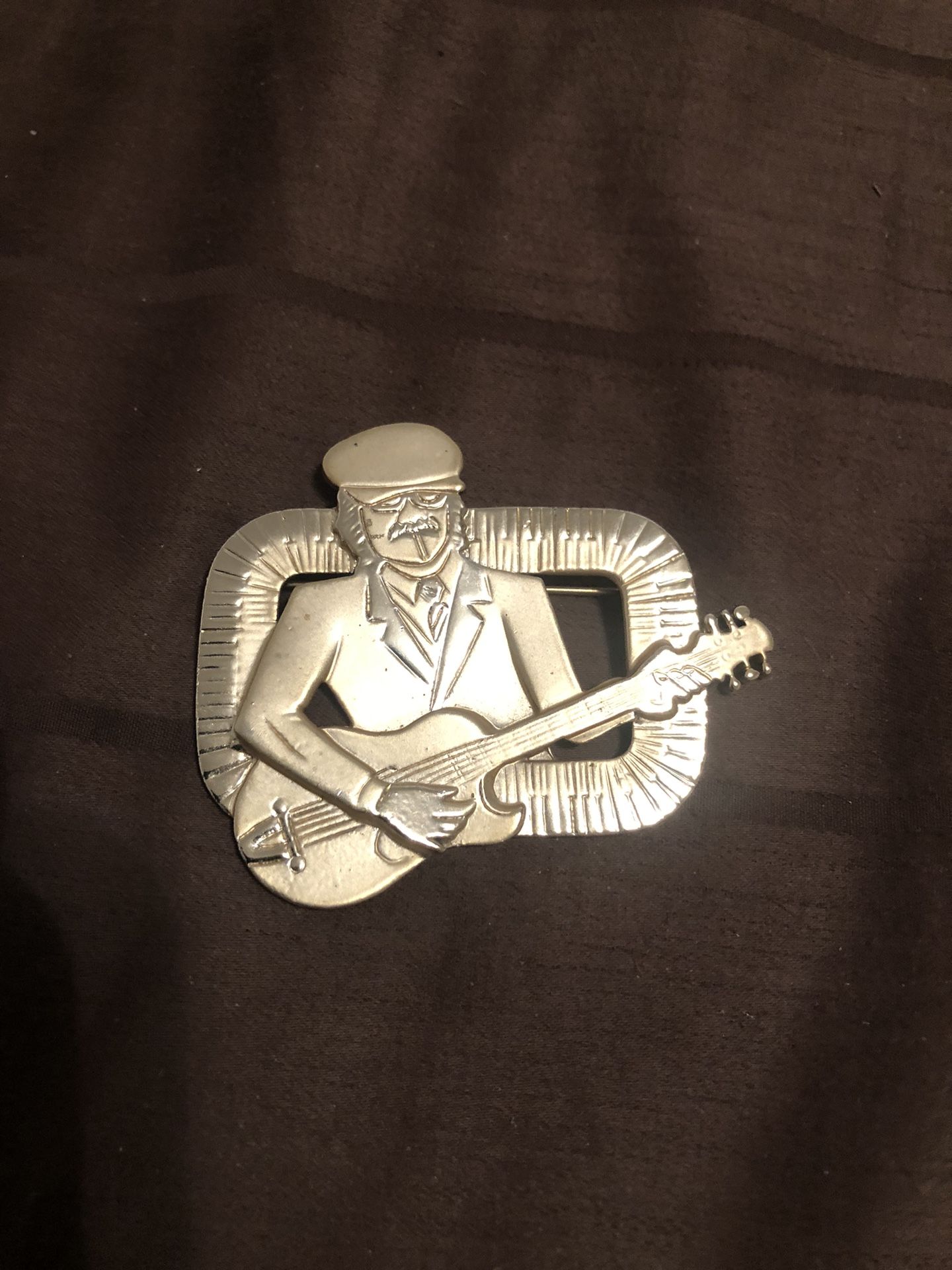 AJC Gold Colored Brooch, Brian Johnson AC/DC Cool Man With Guitar