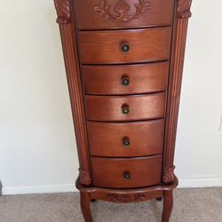 Wooden Jewelry Armoire Cabinet Storage Chest with Drawers and Swing Doors