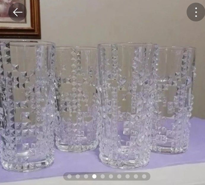 Nachtmann "Punk" Longdrink Set of 4 - Clear Fine Bavarian Crystal 13oz Signed.
