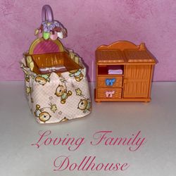Fisher Price Loving Family Dollhouse Furniture Baby Girl’s Doll Crib with Mobile & Baby Changing Table