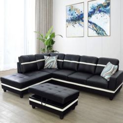 New Black Sectional Sofa Couch Set