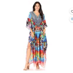 Short Sleeve V-neck Summer Floral Long Caftan Dress Cover-up