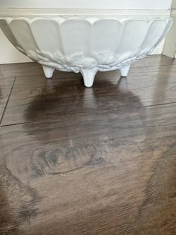 Vintage Milk Glass Oval 4 footed raised fruit design bowl 