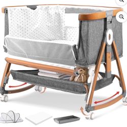 Bassinet Bedside Sleeper, Portable Baby Crib with 6 Adjustable Heights