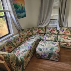 Tropical Print Sectional Couch (5-Piece) with Ottoman – Cozy Corner Sofa