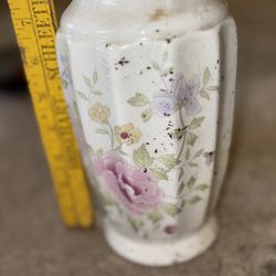 Porcelain Floral Vase 10" Scalloped Gold Trim Edge Ribbed Pink Yellow Violet