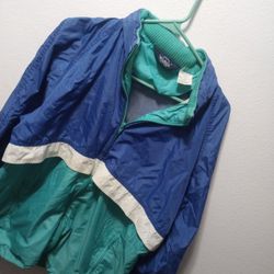 Vintage Woolrich Blue / Turquoise / White  Running windbreaker-rain Jacket mens Size med With hood