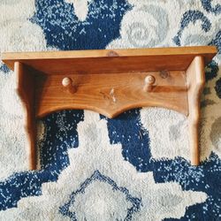 Vintage, Rustic Folk Artsy Floating Shelf w 3 pegs,  cottage core decor