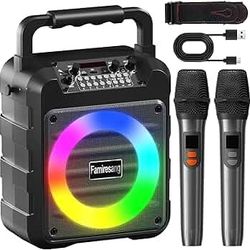 Karaoke Machine for Adults Kids - Portable Bluetooth Karaoke Speaker with Two Wireless Microphones, PA System Speaker Supports TF Card/USB, AUX in, RE