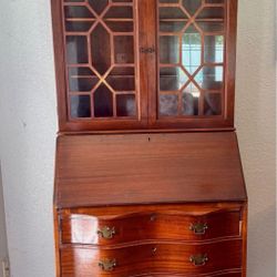 Antique Walnut Serpentine Secretary - Early 1900’s All Wood And Made Well!