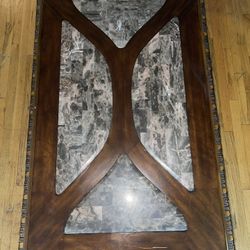 Elegant Carved Wood Coffee Table with Marble Inlay – Traditional Design (BEST OFFER WINS)